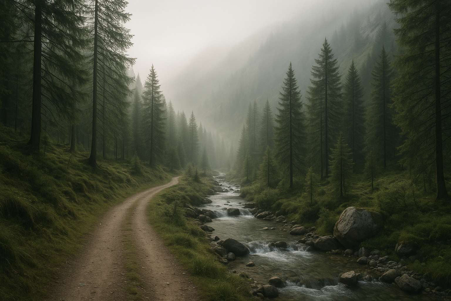 Weg durch einen stillen Bergwald in Tirol