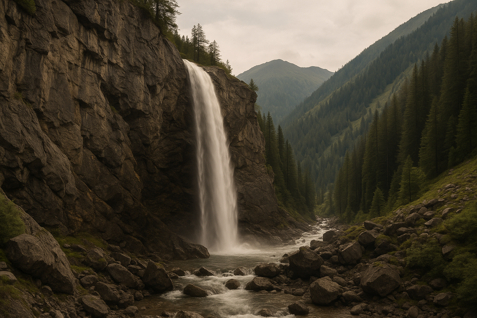 Wasserfall im Fels in den Tiroler Bergen